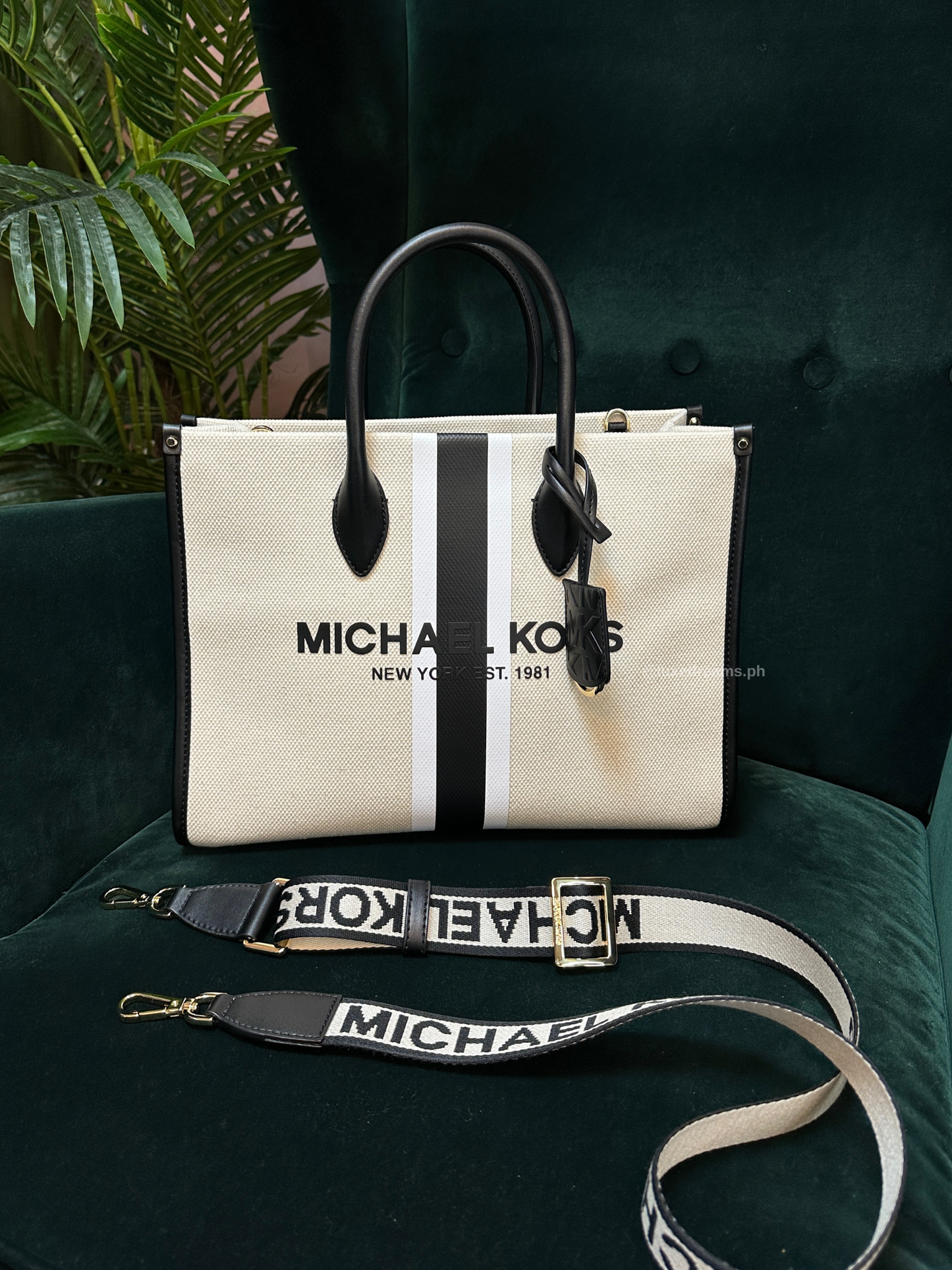 Michael Kors Mirella Medium Striped Cotton Canvas Tote Bag - ShopStyle